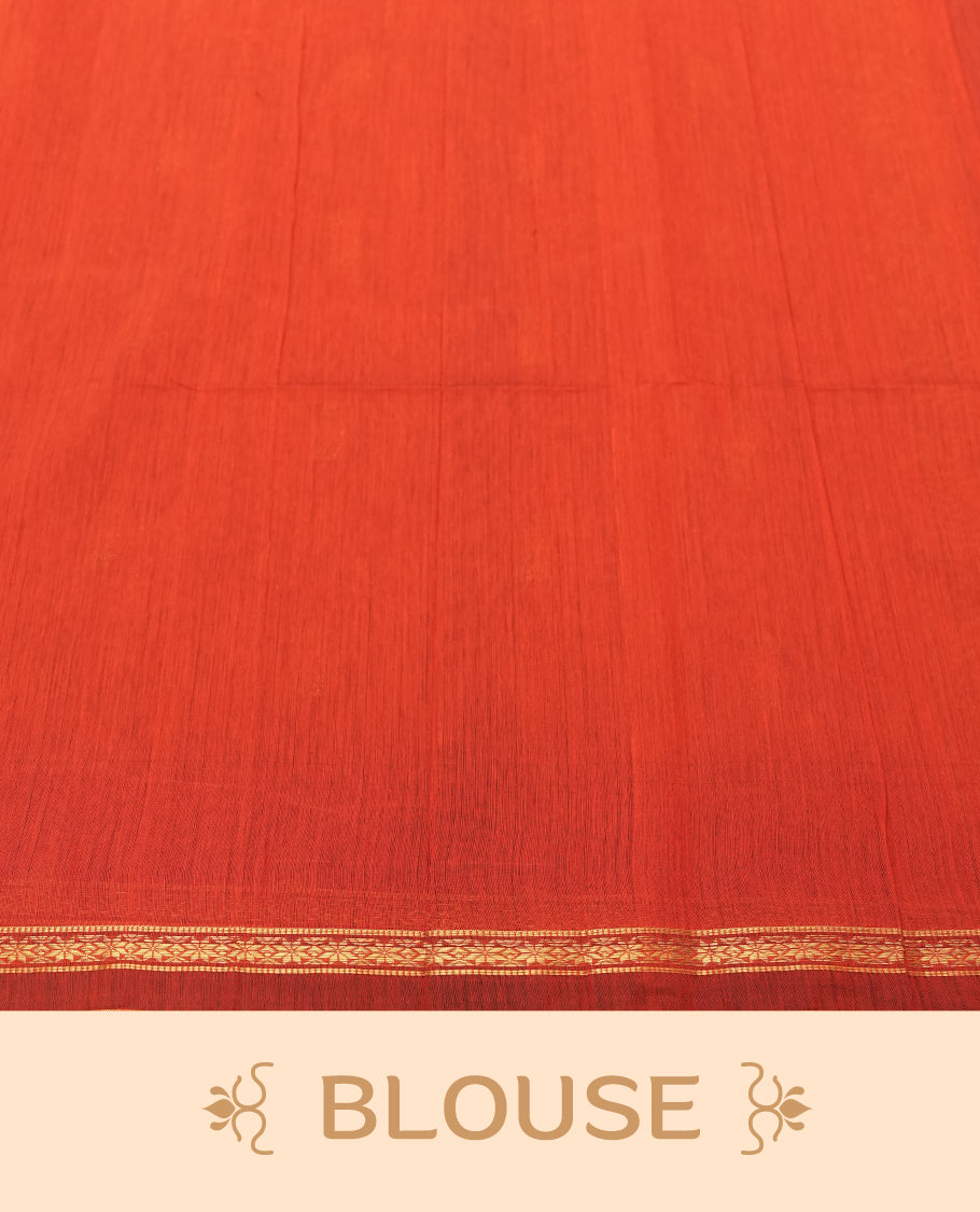 Purple Colour Silk Cotton Saree with Gold Floral Buttas Body, Accented by Red and Gold Zari Striped Pallu, Paired with Matching Blouse Piece