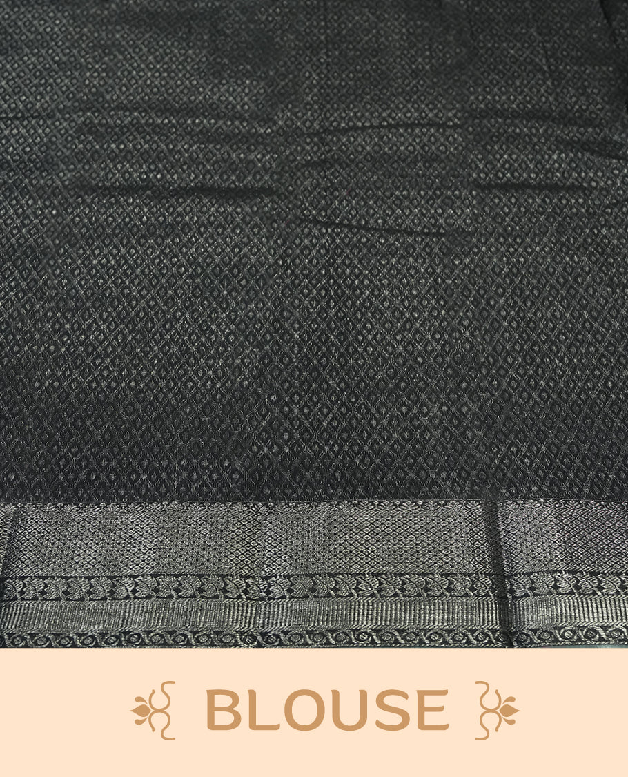 Navy blue colour silk cotton saree with shimmering silver zari border and intricately woven pallu, blending elegance and tradition, Paired with a matching blouse, perfect for festive celebrations and special occasions.