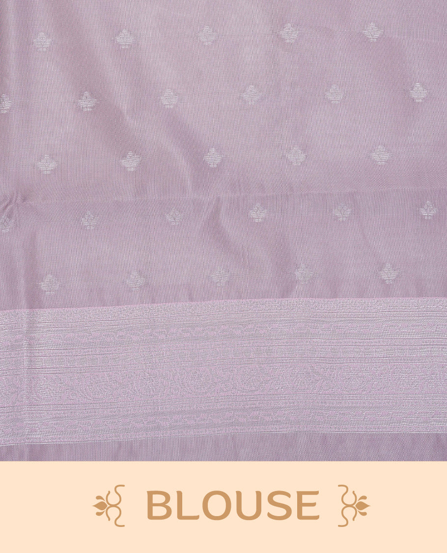 Navy Blue colour semi silk saree featuring Silver zari floral pattern on body, complemented by contrast Pink colour with silver zari border, comes with matching blouse piece.