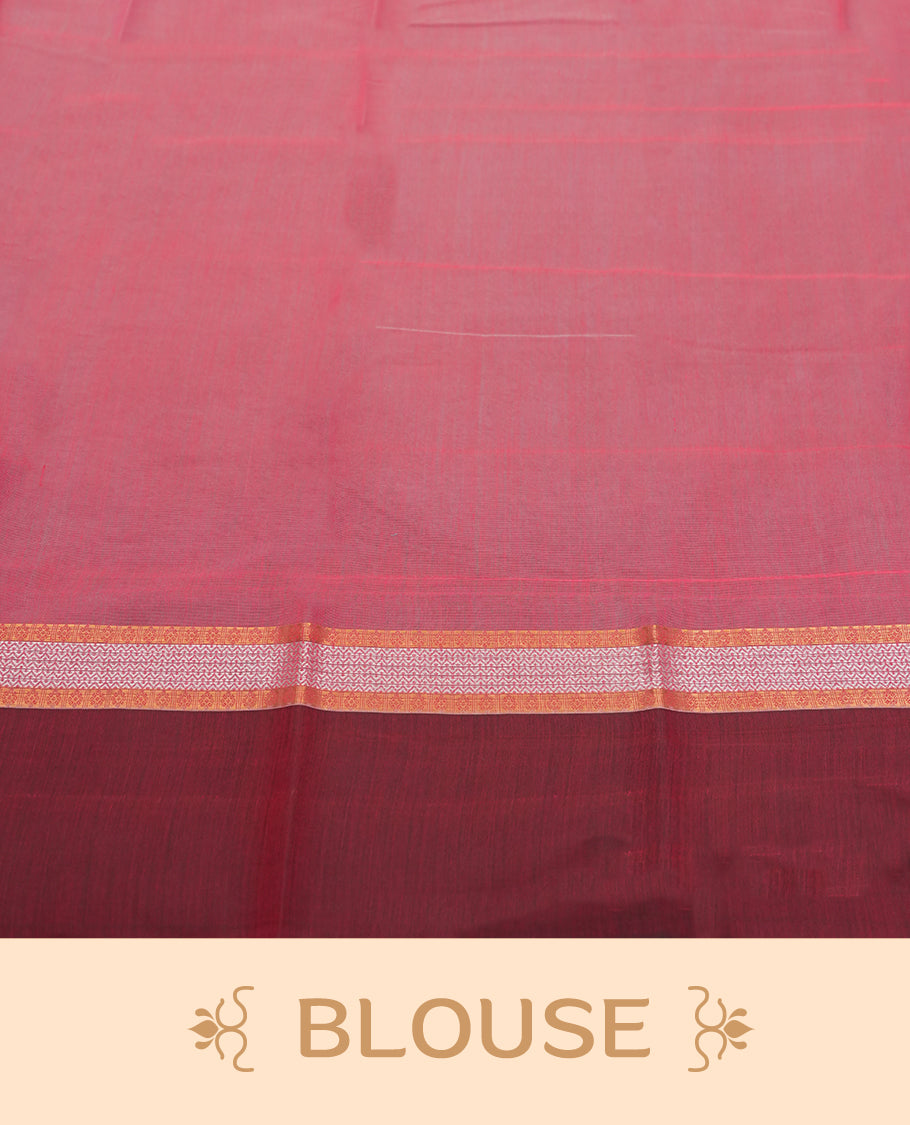 Black & Grey colour tissue cotton saree featuring elegant silver & copper zari motifs, a delicate zari border, and a beautifully woven pallu & Paired with a matching blouse, perfect for festive and traditional occasions.