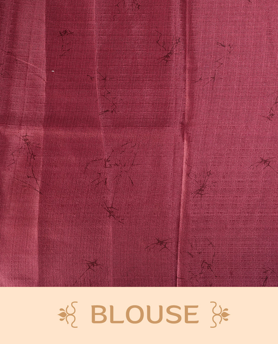 Cream and maroon colour saree with bold abstract floral patterns and a striking pallu design, blending modern artistry with traditional charm, paired with a matching blouse.