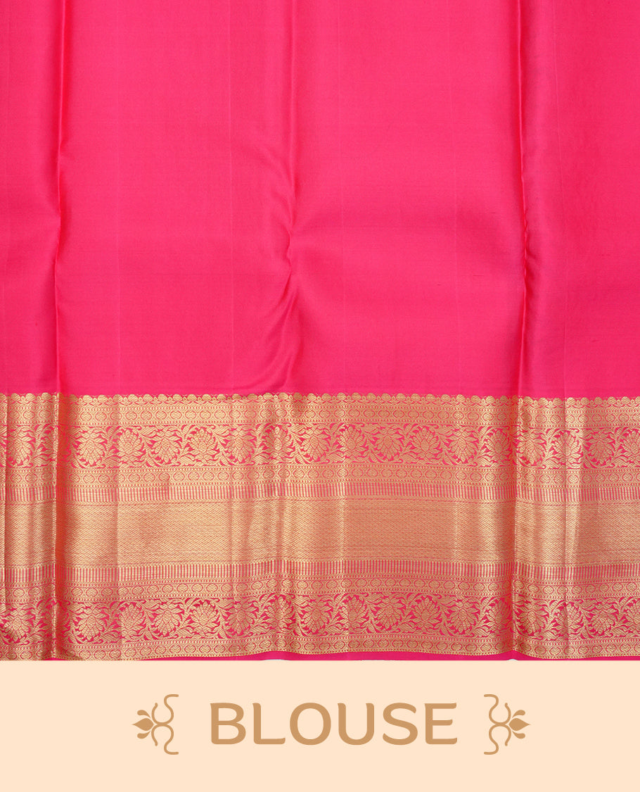 Magenta colour pure wedding silk saree featuring Gold & silver combined zari elephant pattern on body, complemented by self colour with traditional border, comes with matching blouse piece.