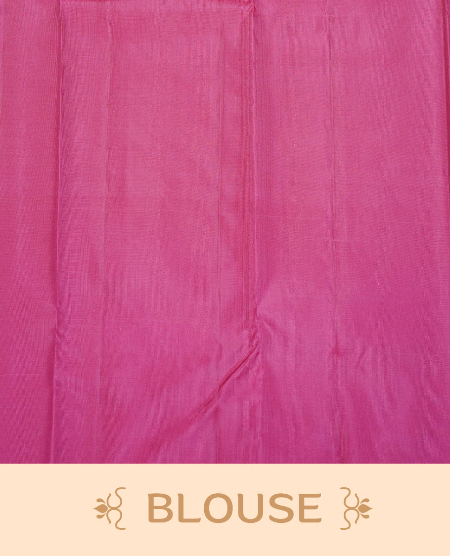 Dark Pink Colour Traditional Kancheepuram Silk Saree Featuring Copper Zari Diamond Motifs on the Body, Designed Without a Border and with a Grand Pallu, Paired with a Matching Blouse.