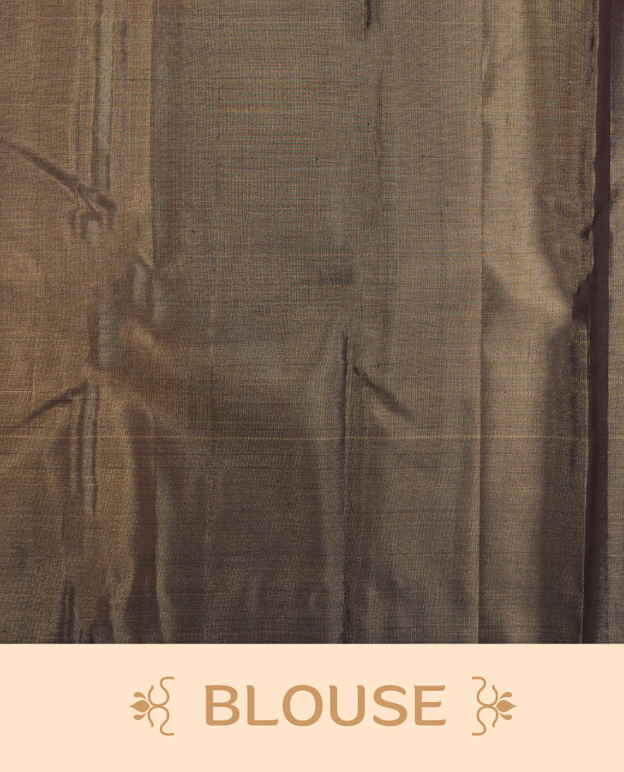 Gray & gold double shade colour kancheepuram tissue silk saree highlighting gold Geometric zari pattern body, with self colour colour with traditional border and paired with matching blouse.