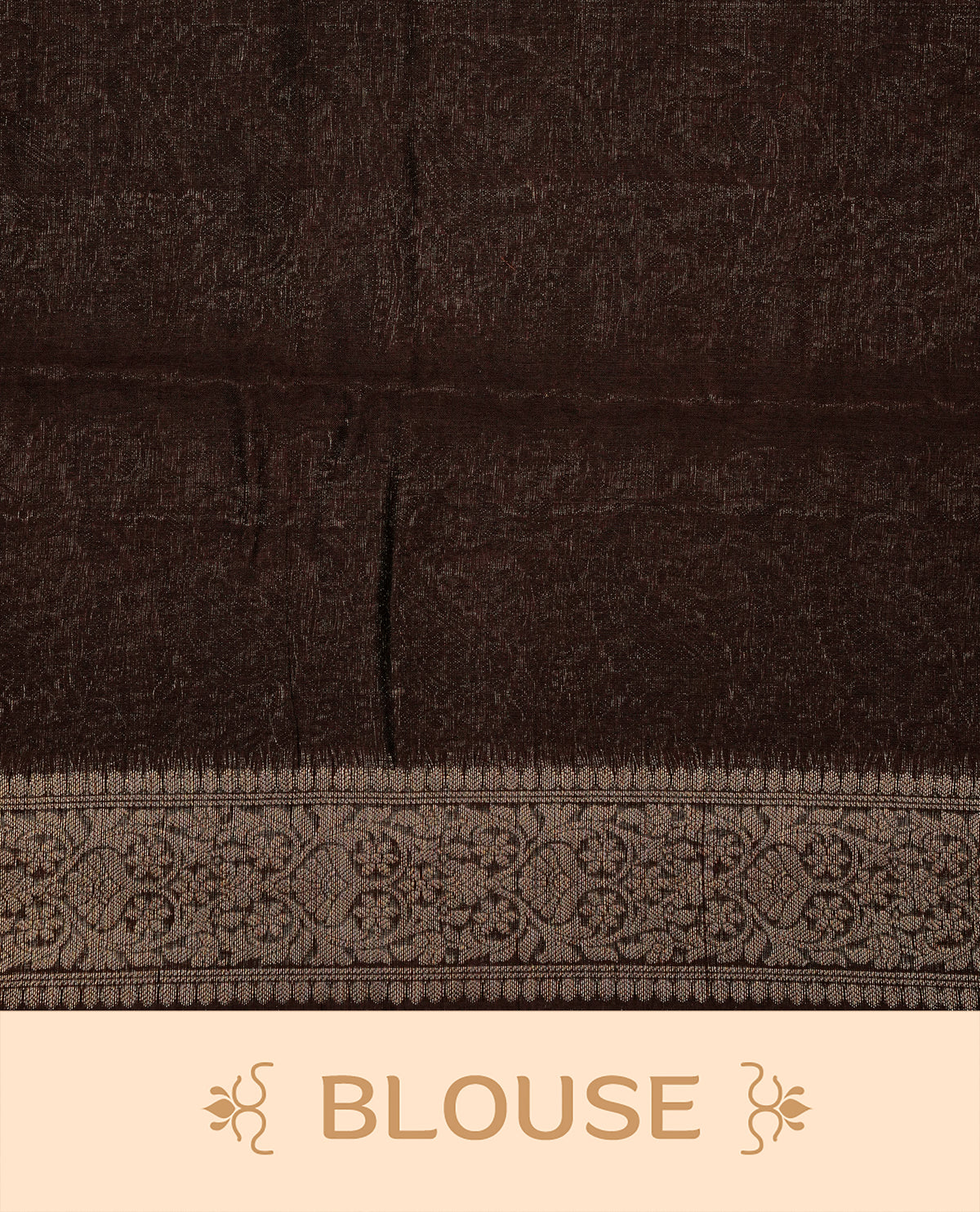 Maroon colour banaras saree featuring gold zari buttas across body, complemented by contrast Chocolate colour with gold zari border, comes with matching blouse piece.