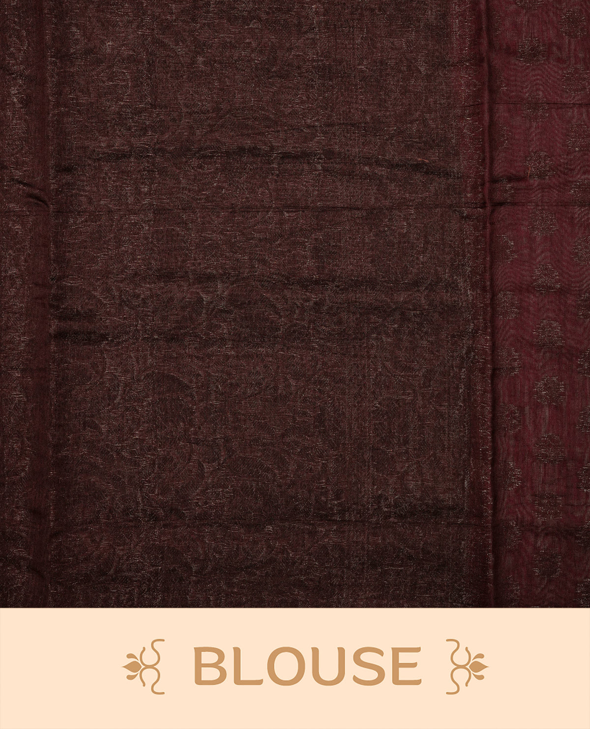 Maroon colour Banaras silk saree featuring gold zari buttas on body, complemented by contrast chocolate colour border, comes with matching blouse piece.