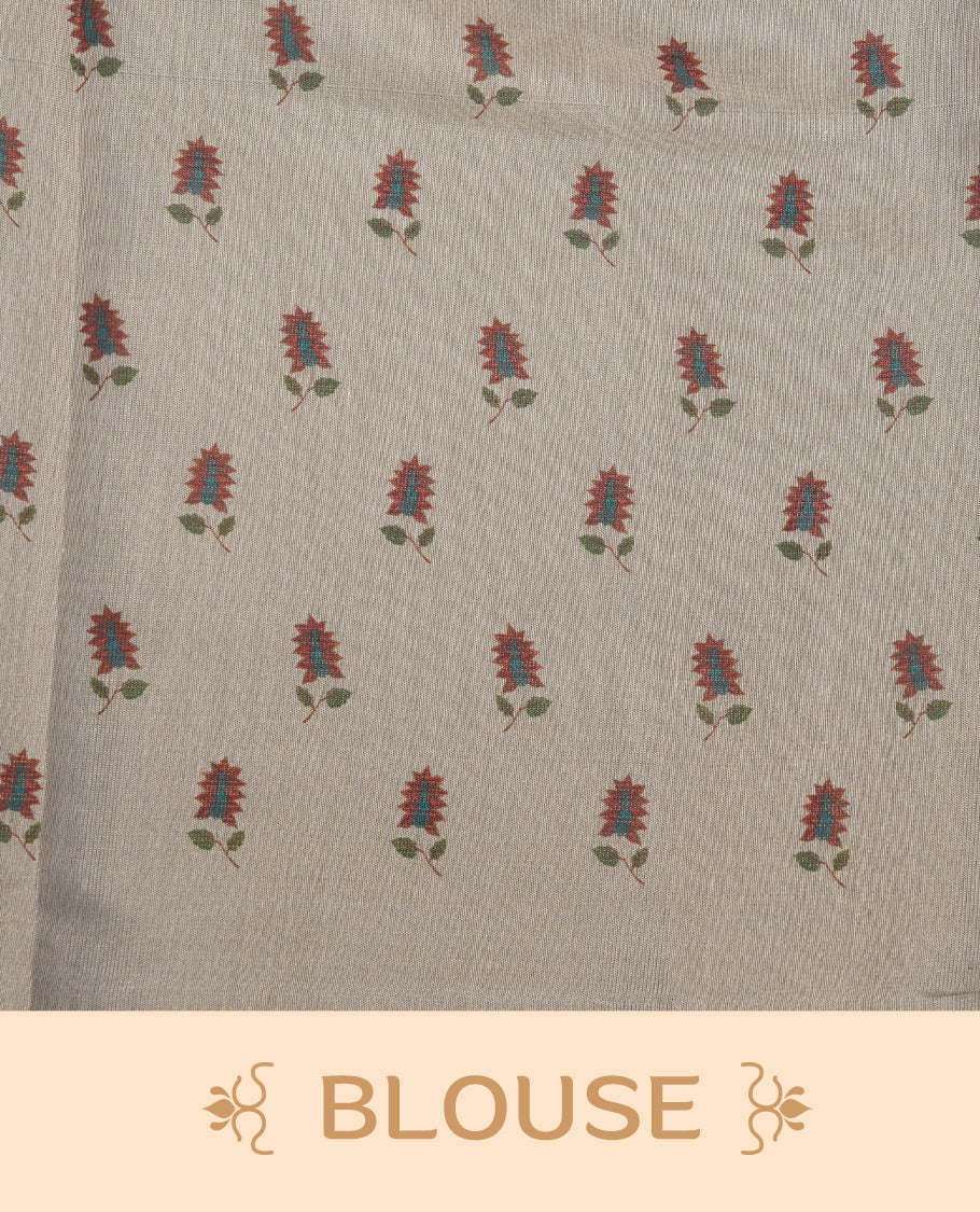 Kerala Tissue saree with Tree Prints and without border with Matching Blouse