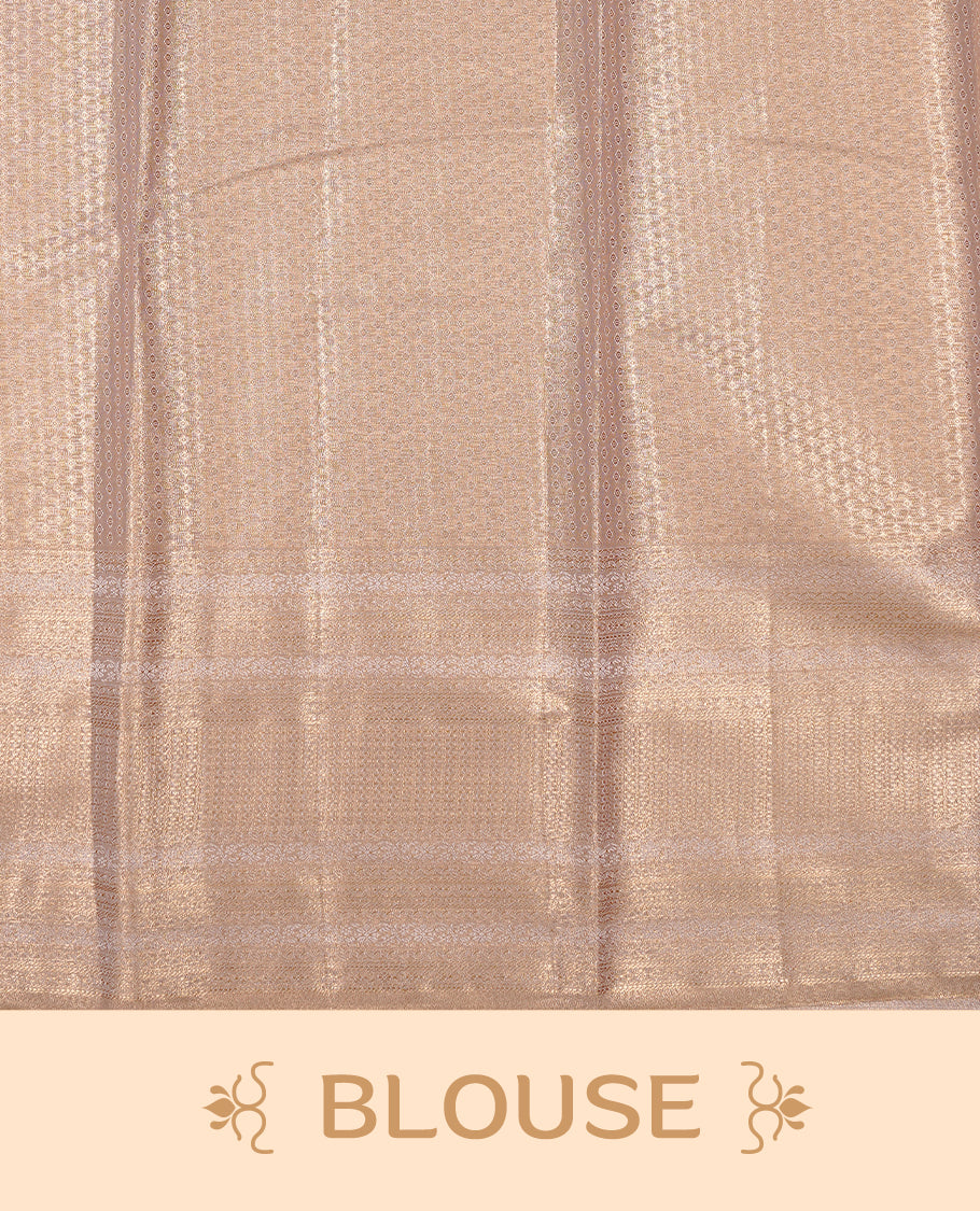 Golden Cream colour tissue silk saree featuring Self colour zari floral pattern on body, enhanced with traditional border on self colour , paired with Matching blouse piece.