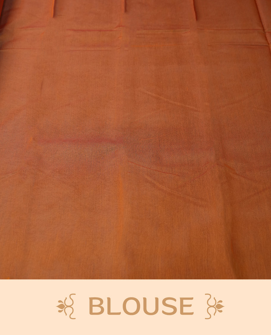 Burgundy colour silk cotton saree featuring with full of delicate vertical copper zari lines on the body & rust orange colour contrasted border, Crafted without a border for a classy touch, Comes with a matching blouse.