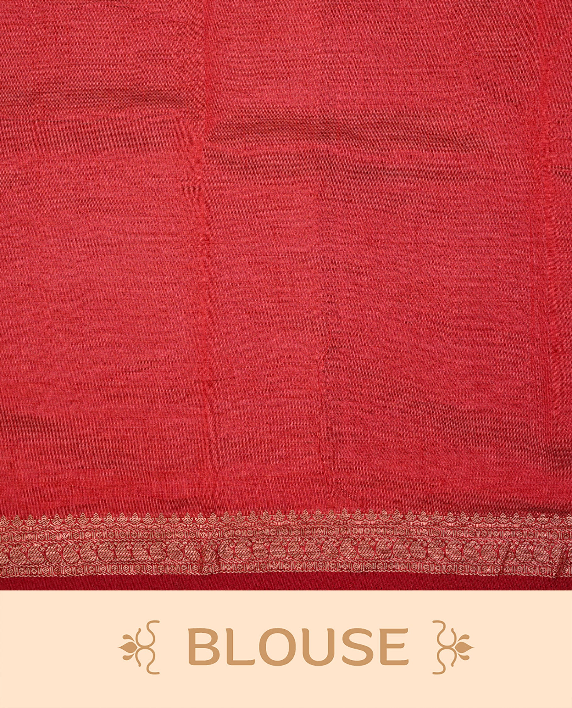Cream colour Semi Tussar silk saree featuring an elegant plain body, accentuated by a contrast Red border adorned with intricate gold Mango zari work, paired with a matching blouse piece.