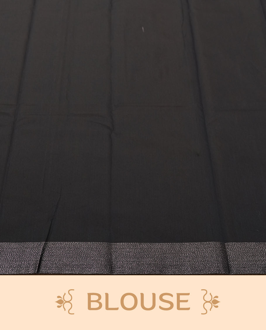 Teal Colour Silk Cotton Saree with Silver Floral Butta Body, Contrasting Silver Zari Pallu & Border, Floral Vine Motifs, and Matching Plain Woven Blouse Piece