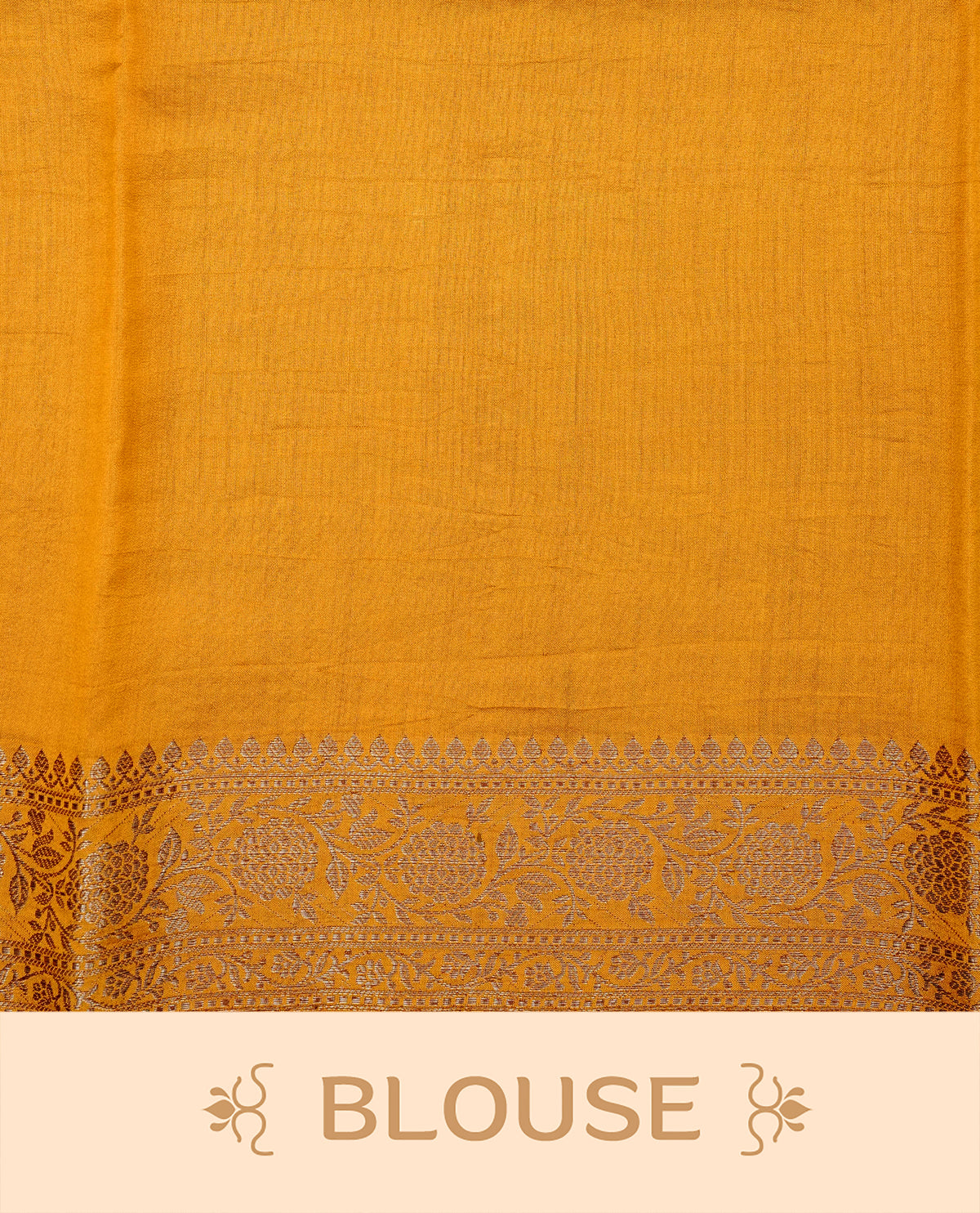 Chocolate colour banaras saree featuring gold zari motifs on body, complemented by contrast Mustard colour with gold zari border, comes with matching blouse piece.