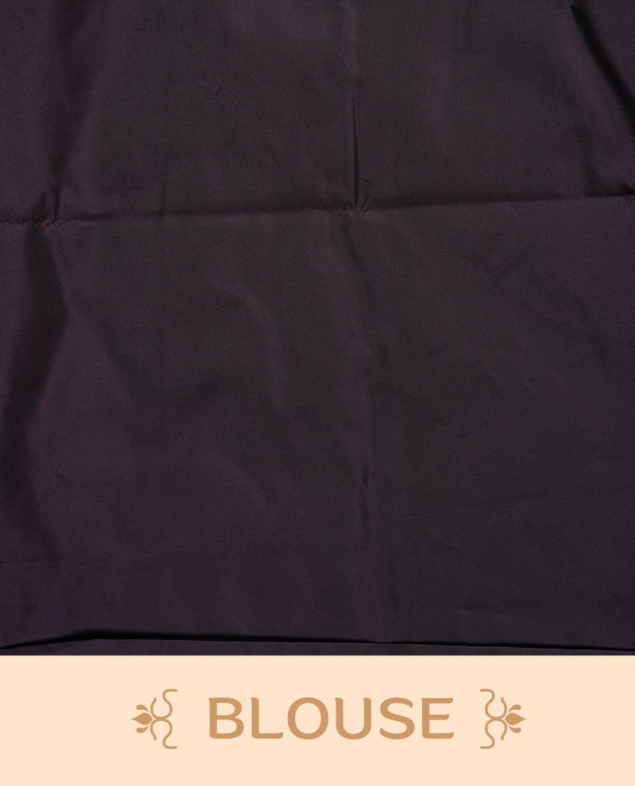 Olive green colour soft silk saree featuring Antique zari motifs on body with Highlighting contrast Navy blue colour pallu and paired with matching blouse piece.