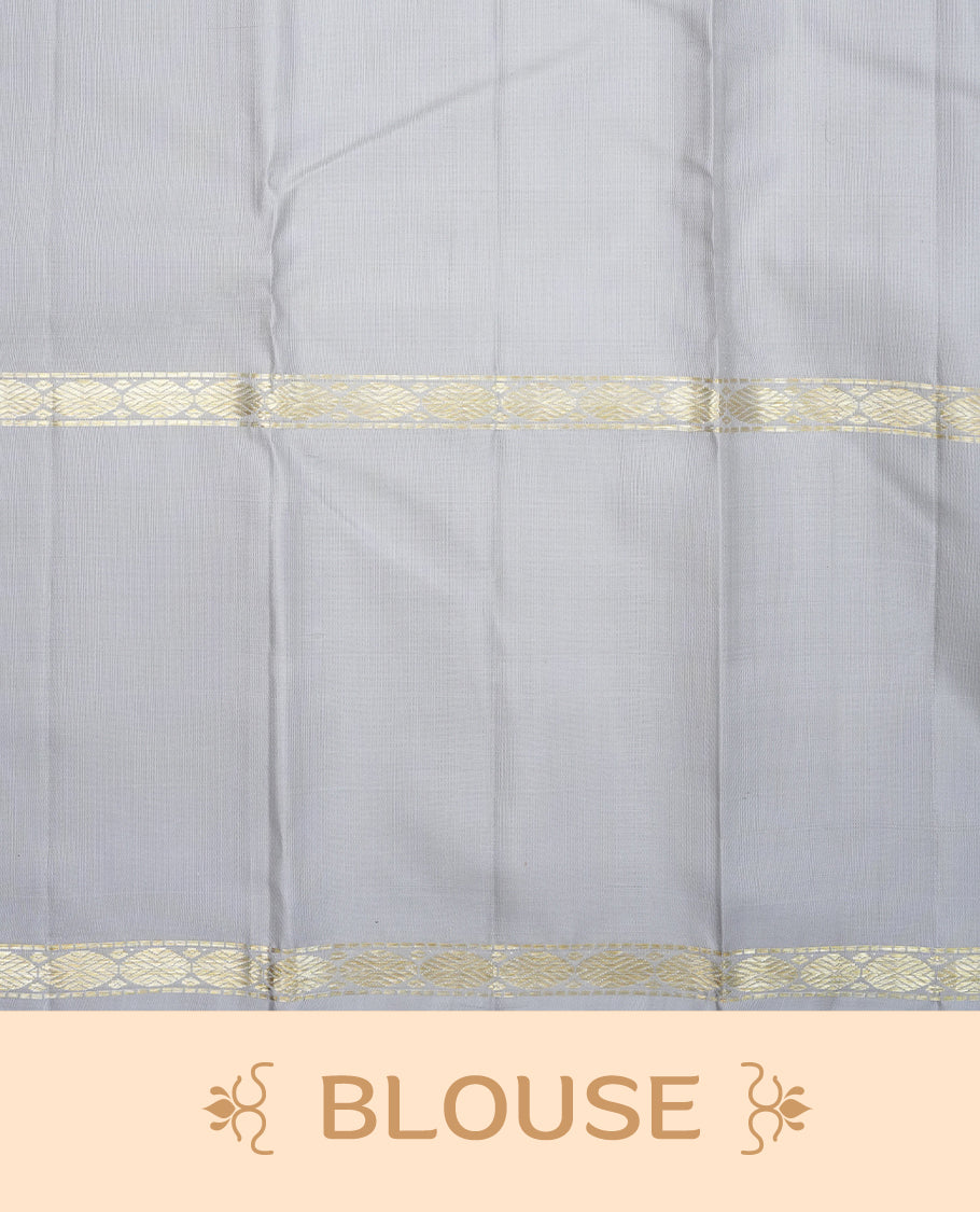 Grey colour Traditional kancheepuram silk saree featuring Motifs on body, complemented by self colour with zari border, comes with matching blouse piece.
