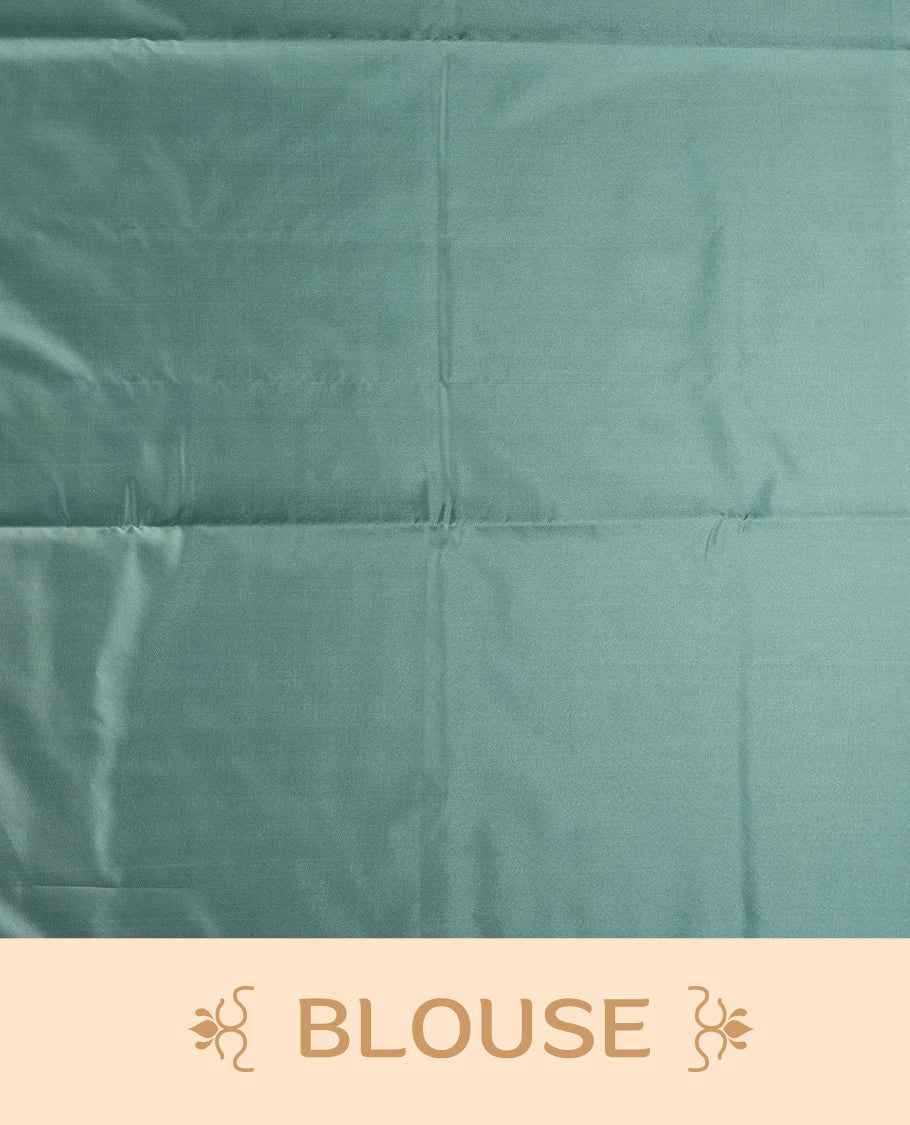 Pastel blue colour semi soft silk saree, adorned with subtle woven floral motifs on the body & The design is elevated with an elegant zari border and pallu, paired with a matching blouse.