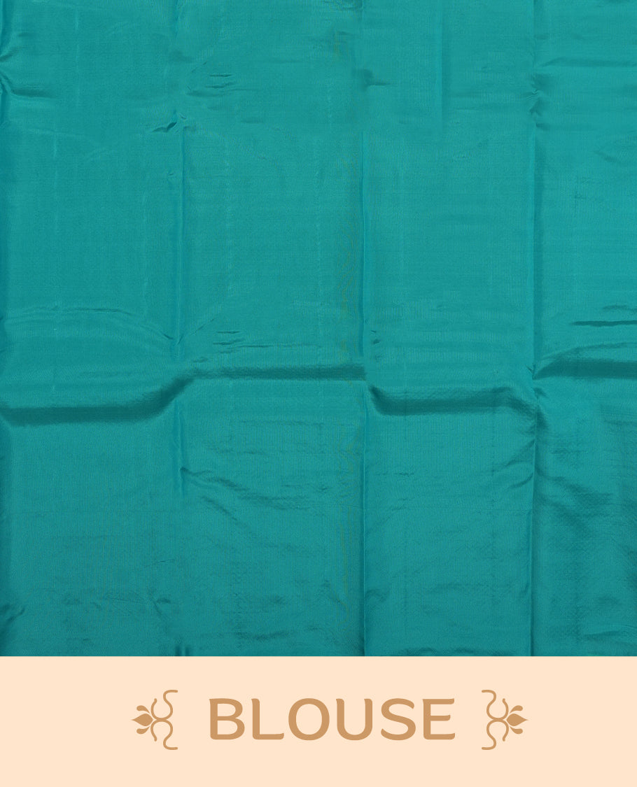 Aqua blue colour semi soft silk saree featuring a self coloured textured patterned body, complemented by self coloured motifes on pallu & border and a matching blouse piece.