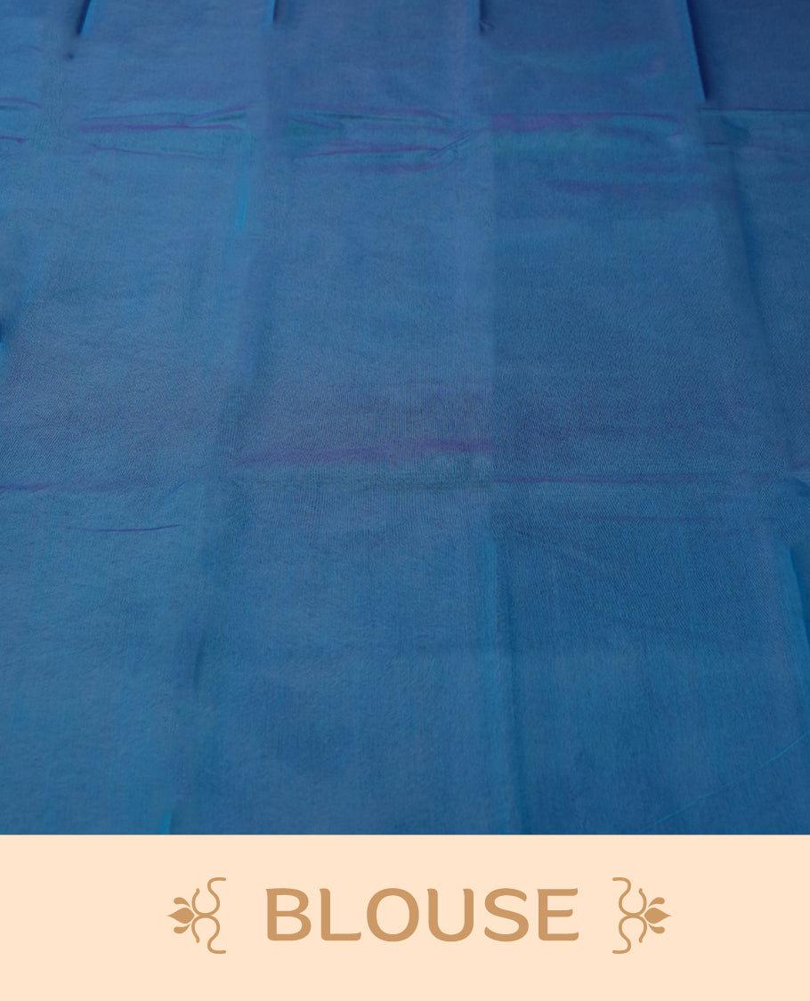 Dark violet colour silk cotton saree featuring with delicate vertical copper zari lines on the body, rich blue contrasted border & Crafted without a border for a classy touch, Comes with a matching blouse for a perfectly coordinated look.