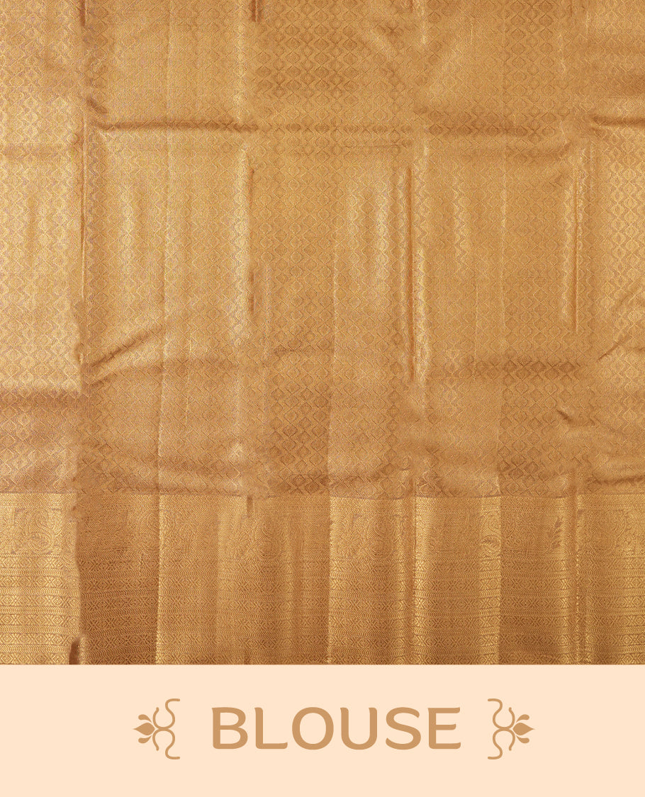 Golden colour and gold Zari Tissue Brocade Saree features intricate Geometric Motifs on body and golden colour traditional border & pallu, paired with matching blouse