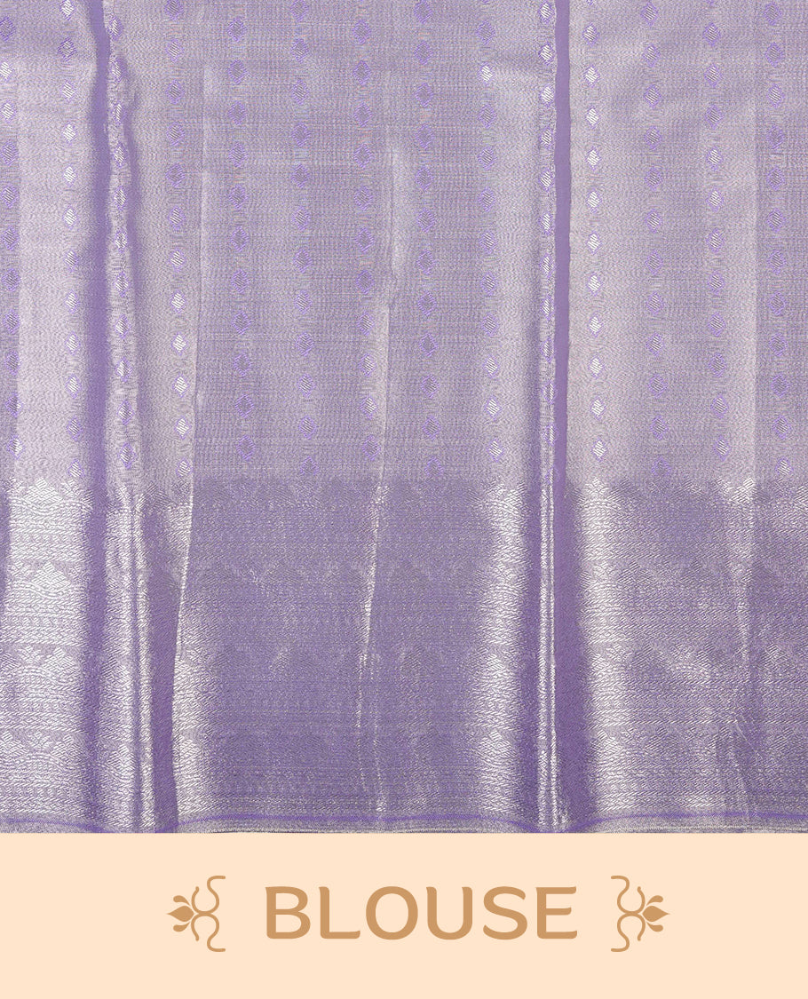 Lavender & Silver colour Double shade Semi tissue silk saree featuring self color kodi pattern on body, self colour with Fancy border, paired with matching.