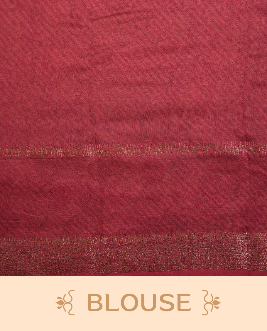 Dark green colour chanderi silk saree featuring floral kodi print pattern across body, with contrast red colour border with zari pattern and paired with matching blouse.