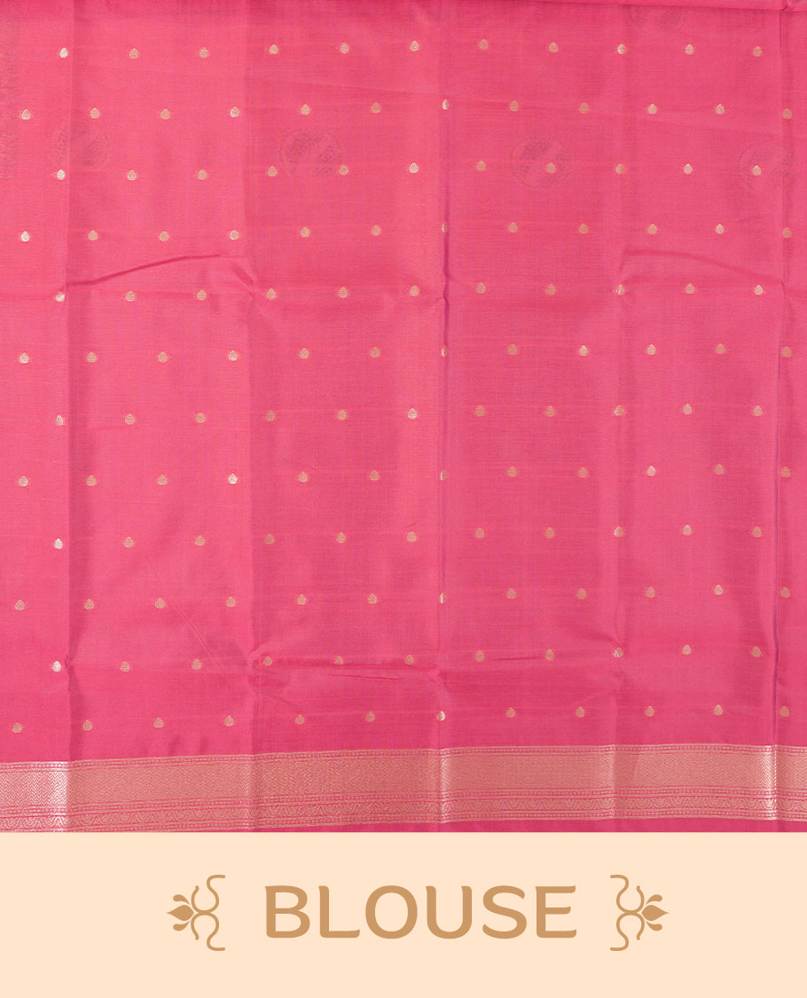 Magenta Pink Colour semi Silk Saree with Silver Circular Butta Motifs, Uniquely Textured Multitone Pallu, Tassel Detailing, and Matching Blouse Piece