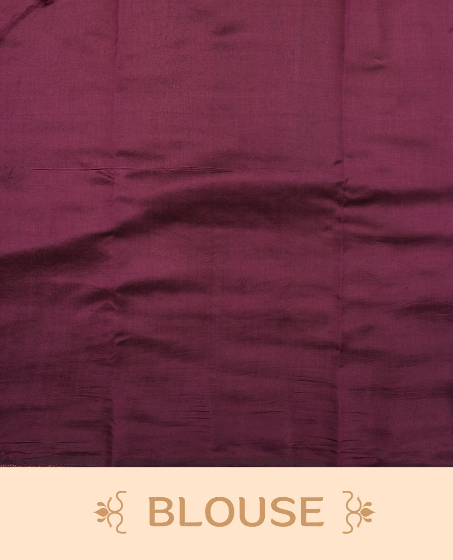 Light Purple Banaras soft silk saree with gold zari motifs on body, with contrast Deep purple colour floral pattern on pallu, border, and Matching blouse.