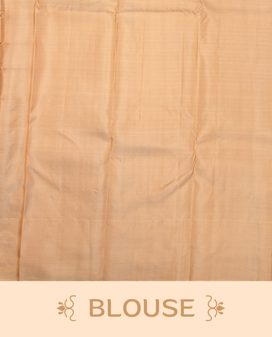 Muted Brown colour Vasundhara silk saree adorned with all-over self coloured zigzag motifs on the body, complemented by a self coloured with gold line motifs border and paired with a matching blouse piece.