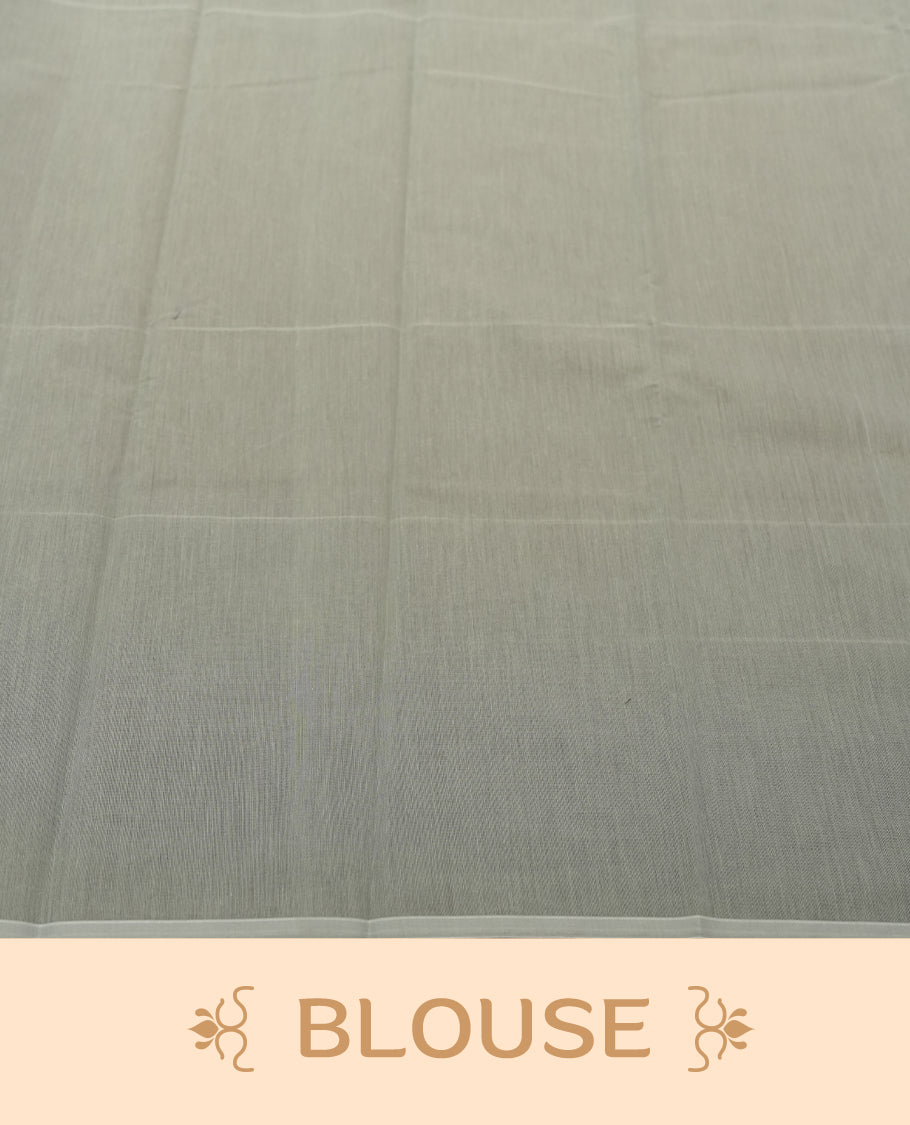 Ash Grey colour Silk Cotton Saree with Minimal Ikat Arrow Motifs Scattered on the Body, Textured Silver-Grey Geometric Pallu, Plain Matching Blouse Piece, and Clean Self-Edged Borders