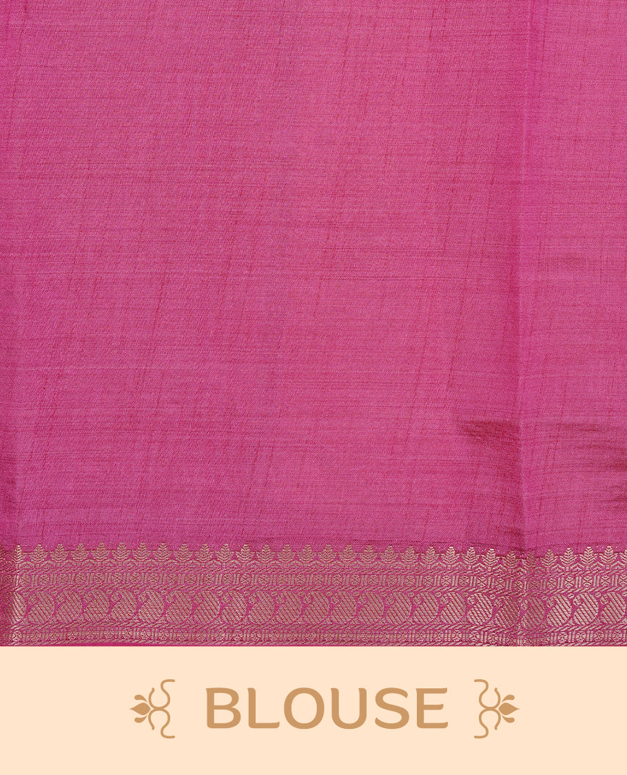 Cream colour Tussar silk saree Featuring Elegant Plain body, complemented by Contrast Magenta colour with gold zari border, paired with matching blouse piece.