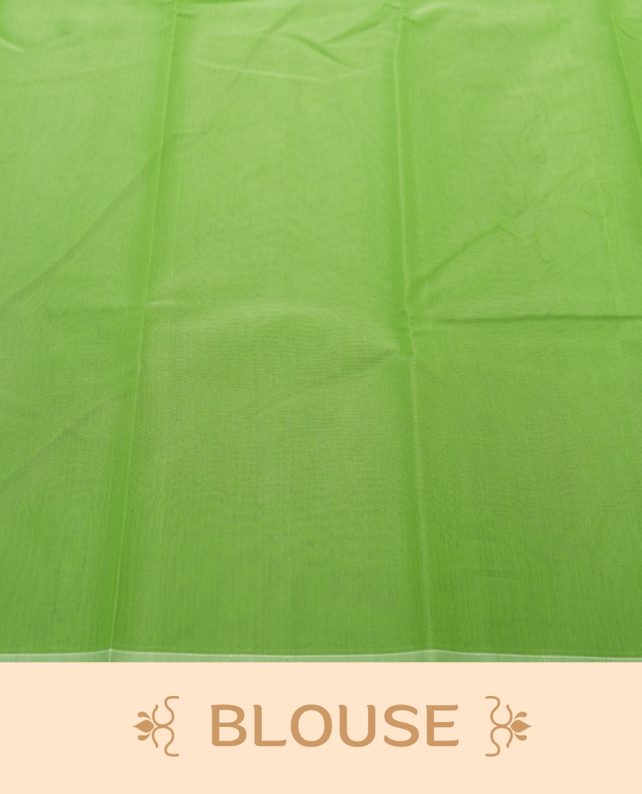 Green Colour Silk Cotton Saree with White and Grey Arrow Motifs Body, Accented by White Floral Geometric Pattern Pallu, Paired with Matching Blouse Piece