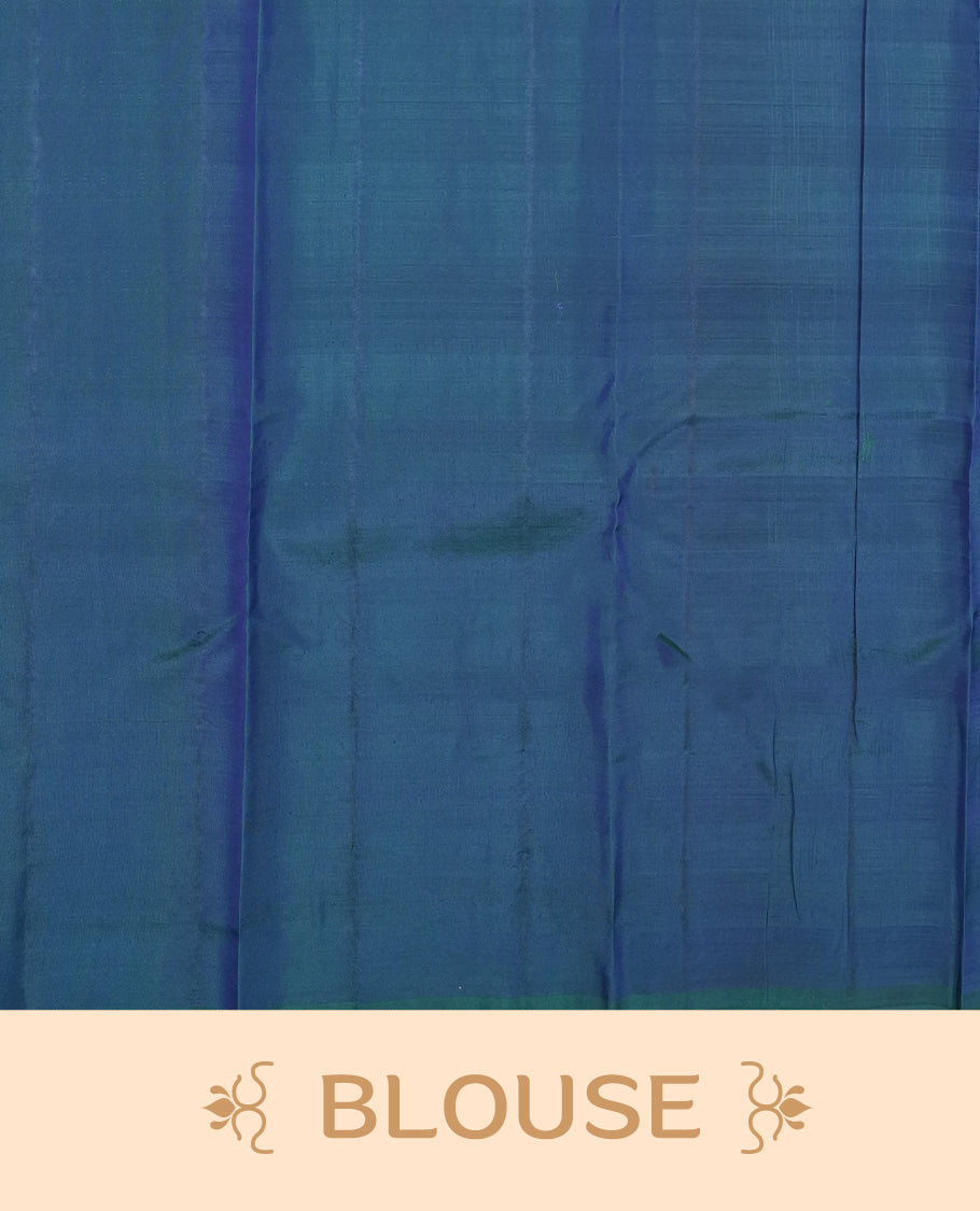 Peacock blue colour semi soft silk saree featuring a self coloured textured patterned body, complemented by self coloured tiny diamond motifes on pallu & border and a matching blouse piece.