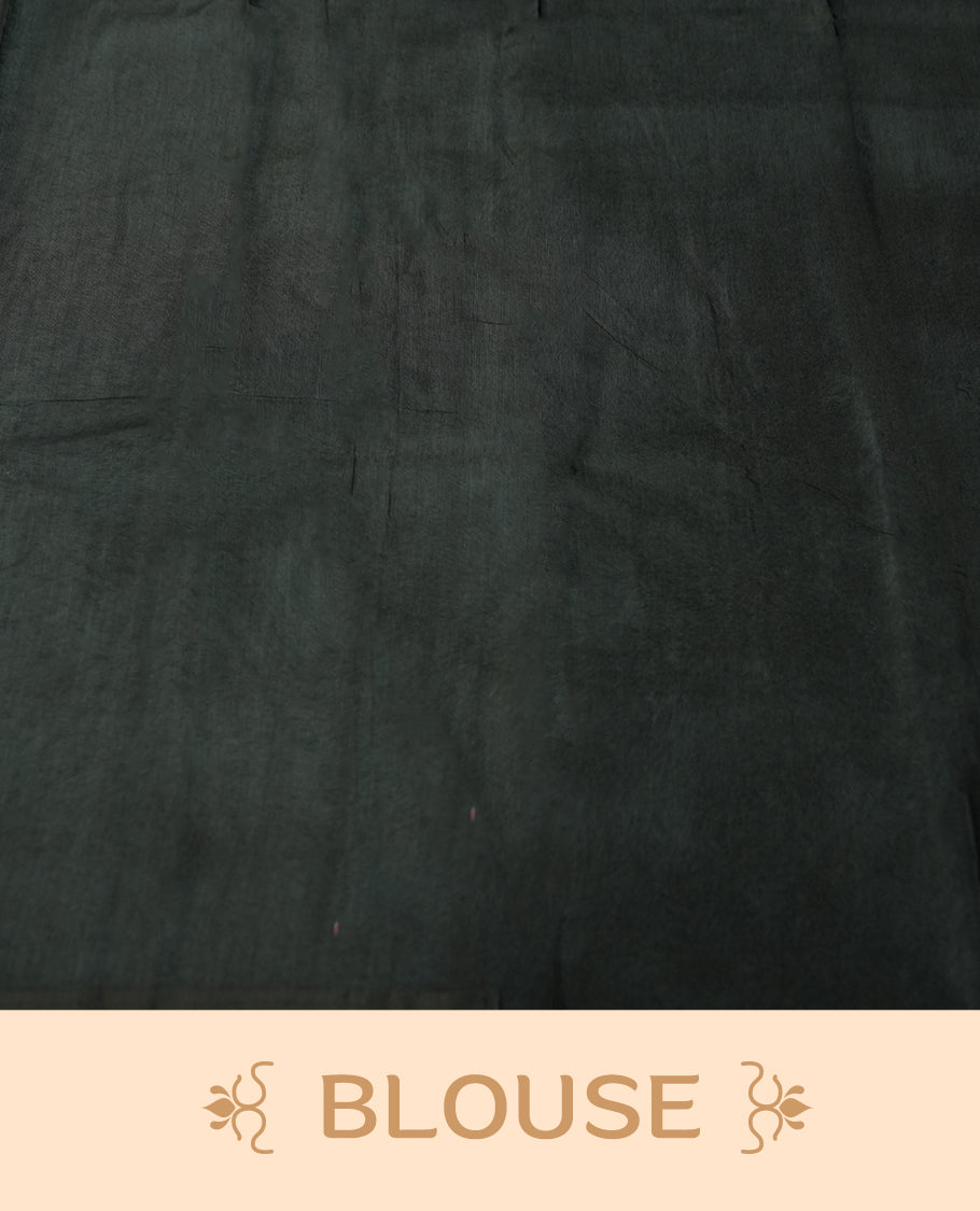Dark mustard colour silk cotton saree featuring with full of delicate vertical copper zari lines on the body & black contrasted colour pallu, Crafted without a border for a classy touch, Comes with a matching blouse.