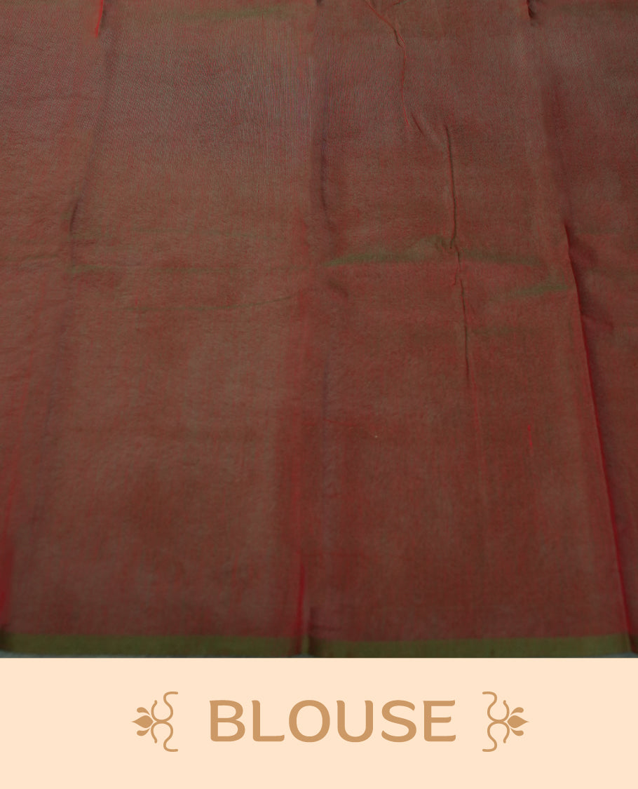 Lemon green colour silk cotton saree featuring with delicate vertical copper zari lines on the body, maroon contrasted border & Crafted without a border for a classy touch, Comes with a matching blouse for a perfectly coordinated look.
