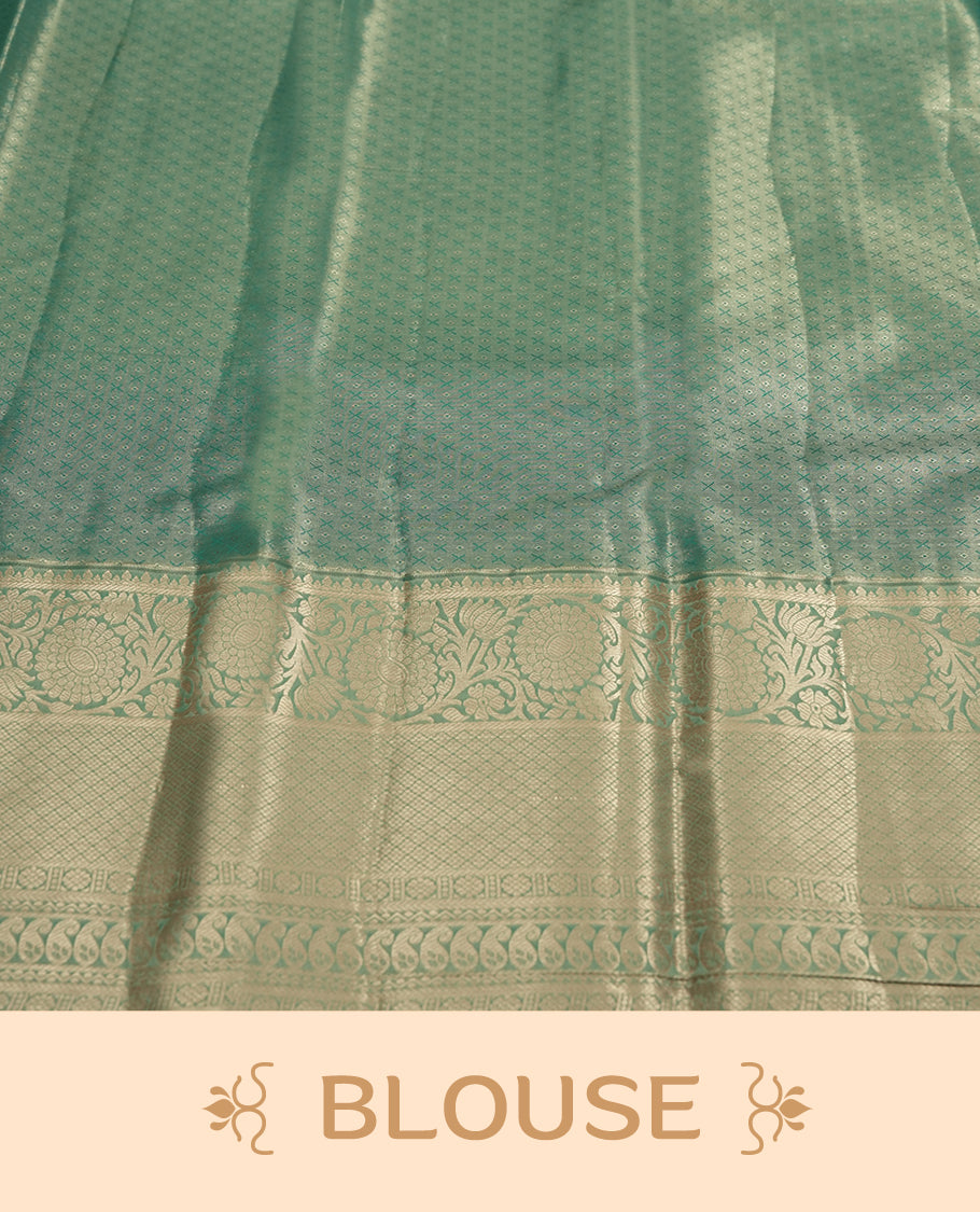 Green colour and Antique gold Zari Tissue Brocade Saree features intricate line Motifs on body and traditional border & pallu , paired with matching blouse