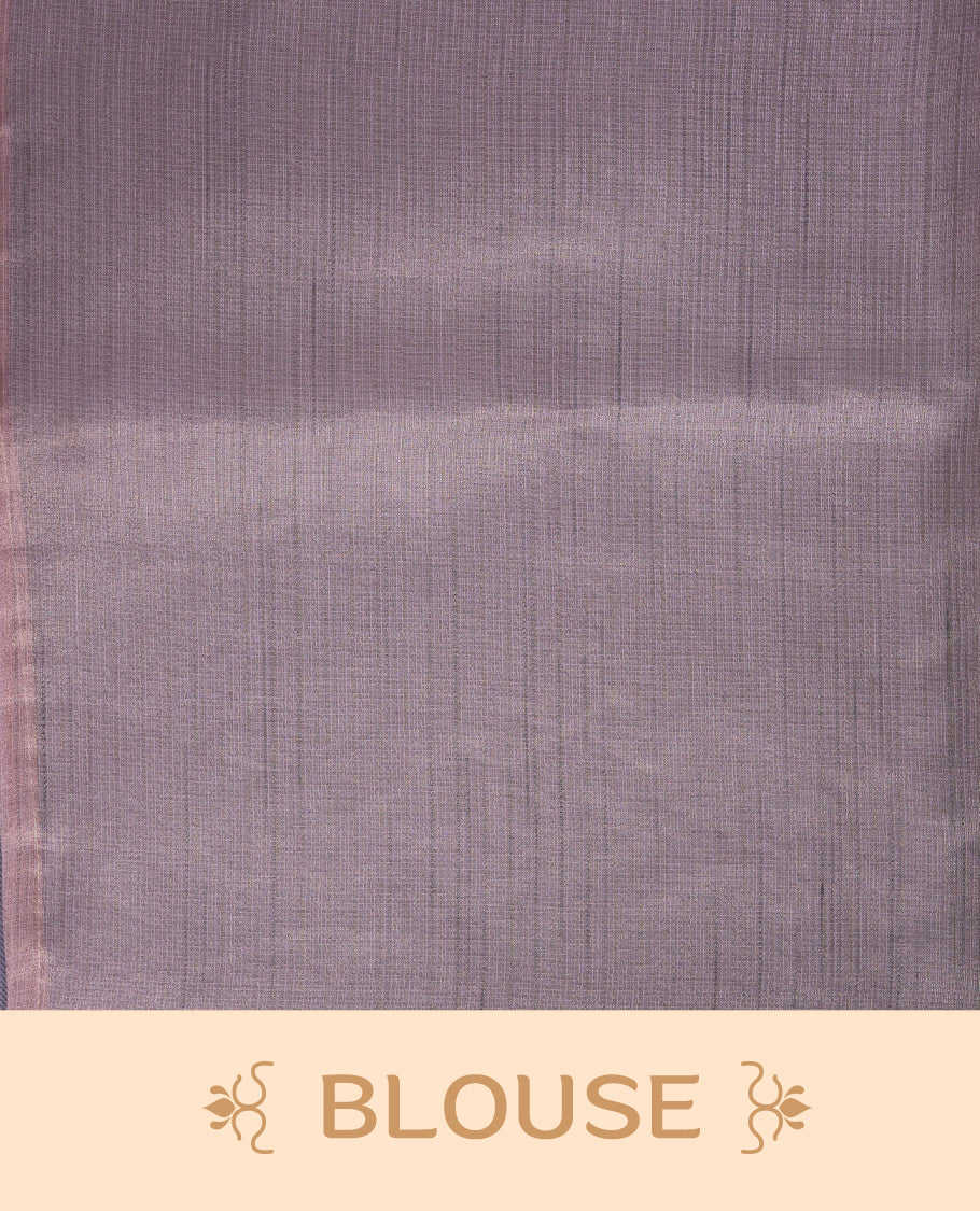 Pastel Pink colour semi tusser silk saree featuring delicate hand painted floral motifs along the pallu and border finished with subtle tassels and paired with a matching blouse.