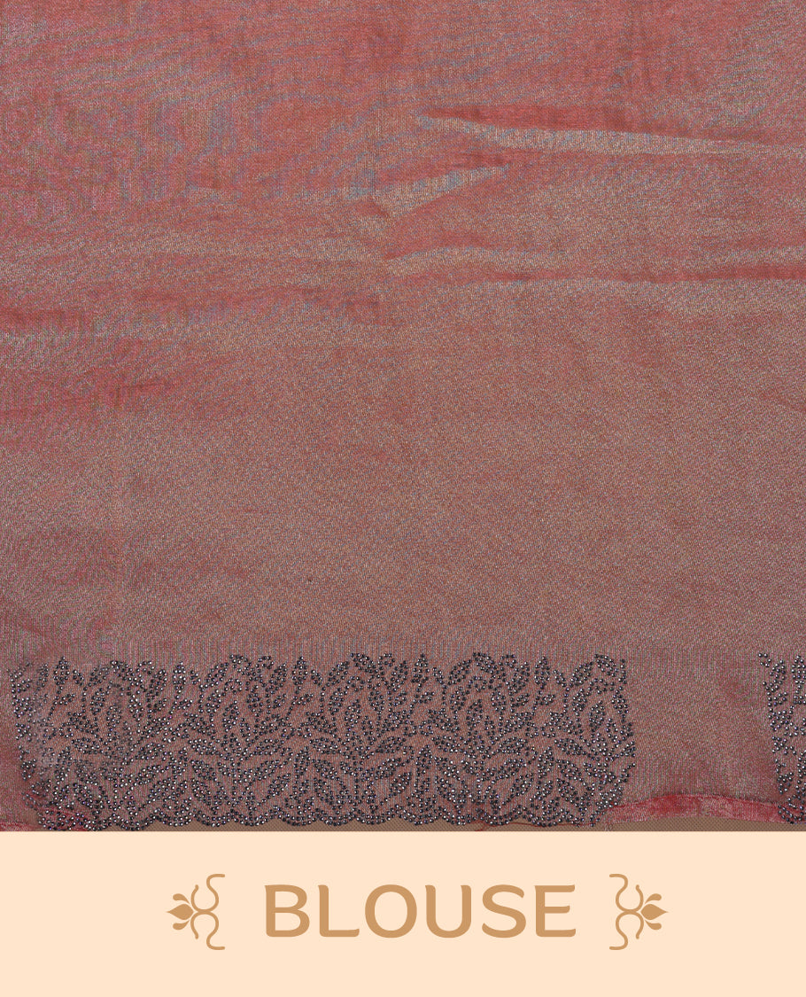 Red & orange double shade colour velvet chiffon designer saree, featuring self colour thread embroidery kodi work on body, stone work and all over motifs on border and pallu, Paired with matching blouse.