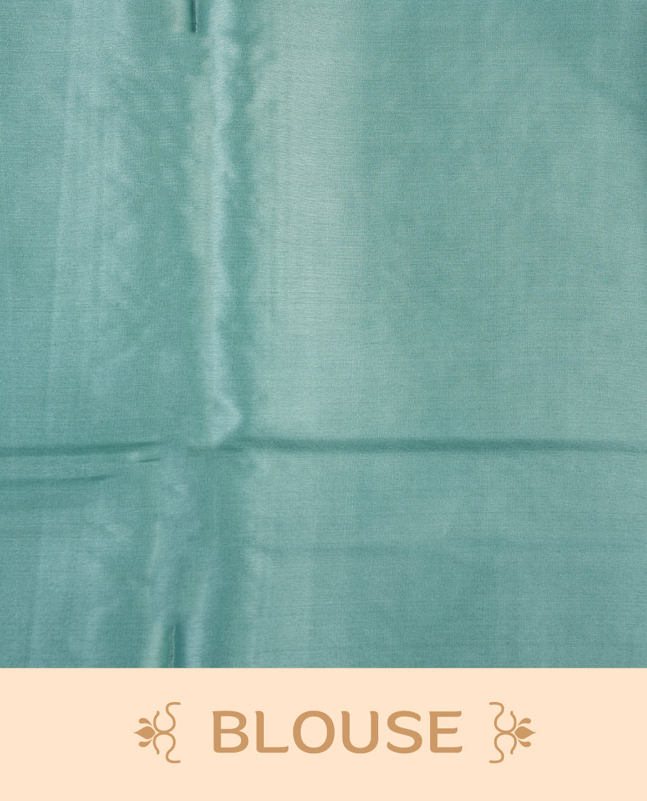 Pastel blue colour Pure tusser silk saree featuring finely crafted floral thread embroidery detailing on the border, pallu and with matching blouse piece.