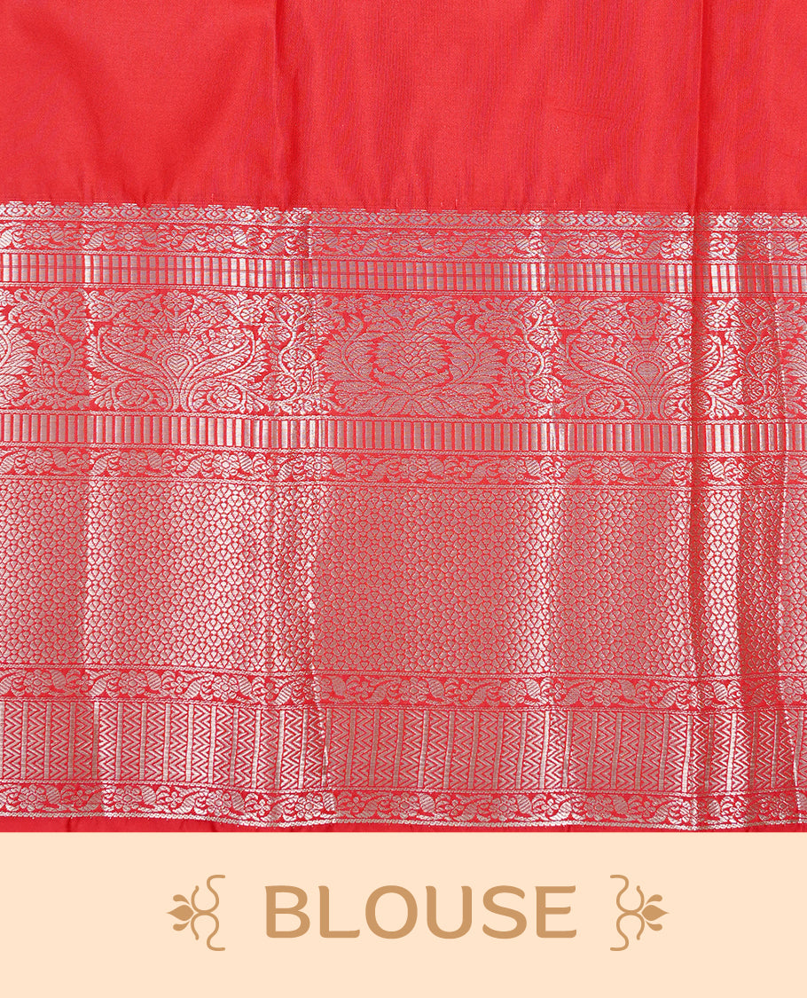 Off white colour Net Tissue saree Elegant plain body, complemented by Red colour with Light gold zari long traditional border, paired with matching blouse piece.