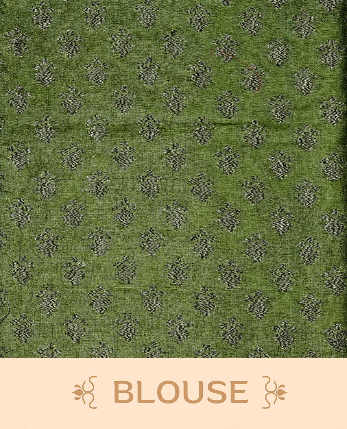 Olive green colour banaras saree featuring Antique zari kodi pattern on body, complemented by Zari pattern on self colour border, comes with matching blouse piece.
