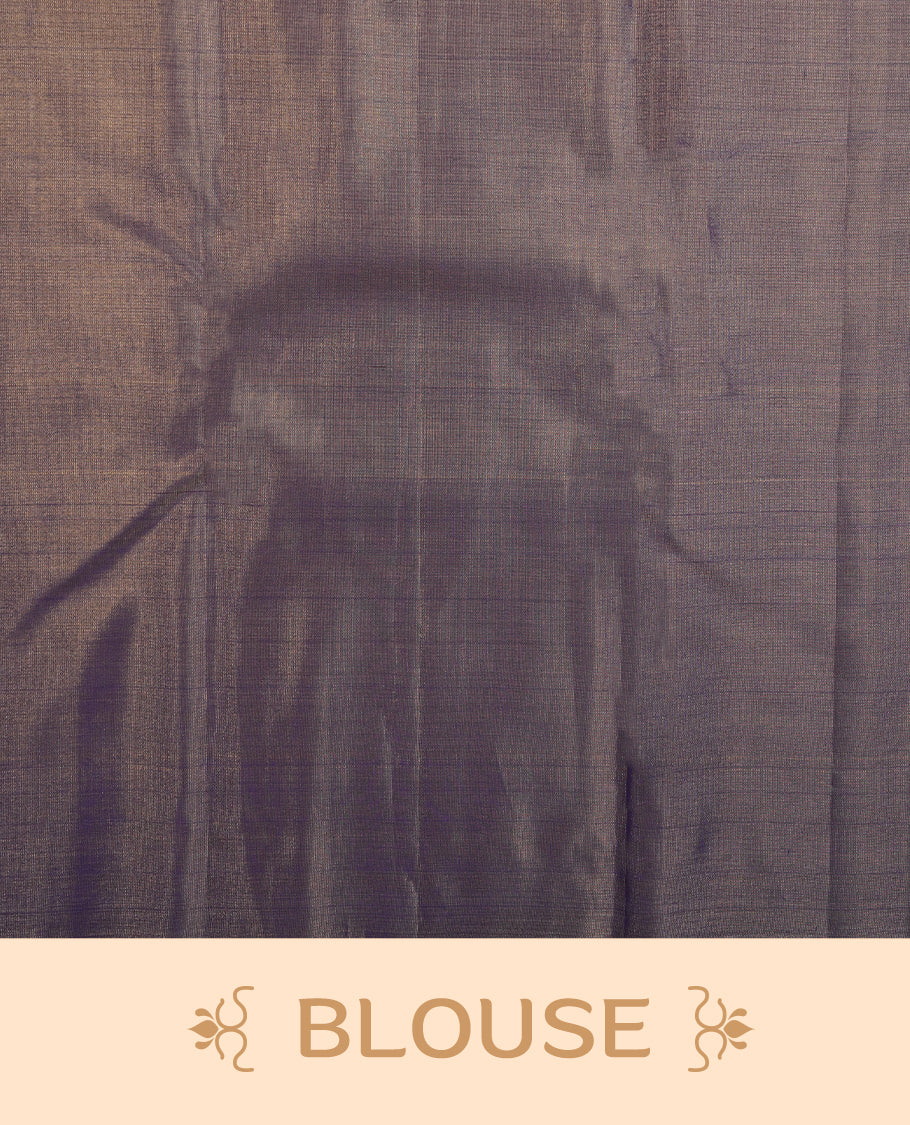 Indigo & gold double shade colour kancheepuram tissue silk saree highlighting gold Geometric zari pattern body, with self colour colour with traditional border and paired with matching blouse.