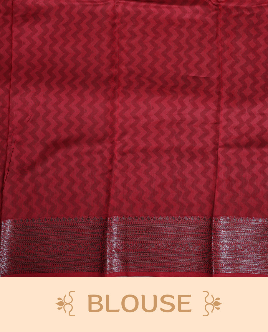 Red colour chanderi silk saree with Floral block print On body, compilmented by self colour border with antique zari pattern and a matching blouse.