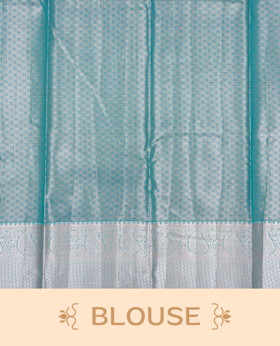 Mint & Gold Double shade Semi Tissue Silk saree featuring Light gold Kodi pattern on body, complemented by Self colour with gold zari border, paired with matching blouse piece.
