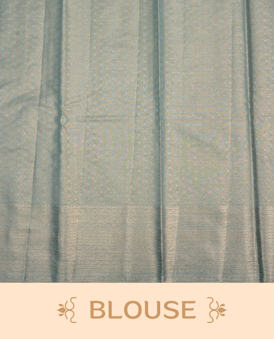 Blue & silver colour semi tissue silk saree featuring silver zari pattern on body, Self colour with silver zari traditional border, paired with matching blouse piece.