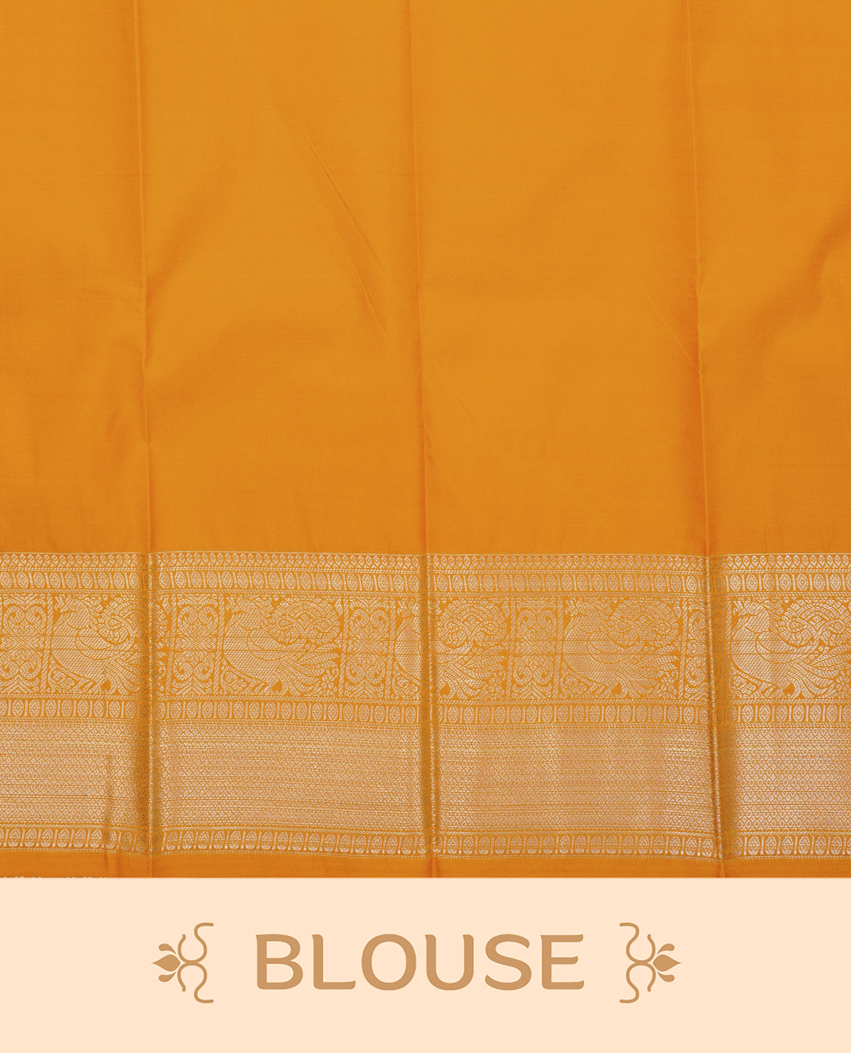 Red colour soft silk saree featuring gold zari lines with elephant motifs on body, contrast Mustard yellow colour gold zari peacock motifs on border, grand pallu comes with matching blouse piece.