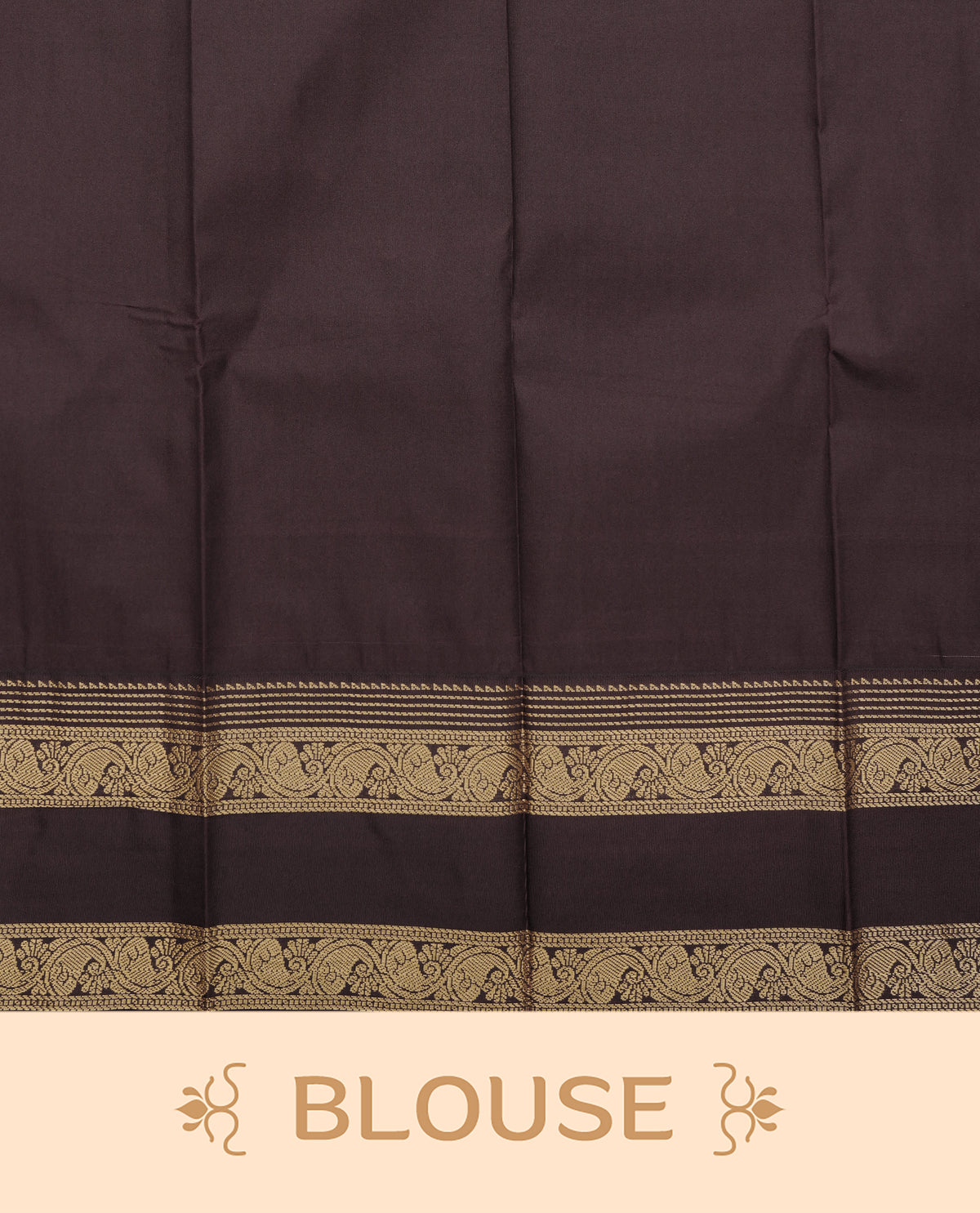 Cream colour soft silk saree featuring gold zari check pattern with floral mottifs on body, contrast dark brown colour gold zari traditional border, grand pallu comes with matching blouse piece.