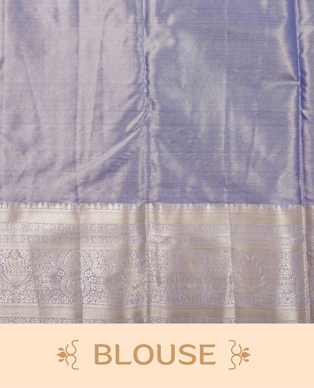 Lavender Colour Tissue Silk Saree featuring an elegant all-over floral Kodi zari woven body, a richly woven Gold zari pallu, complemented by a matching Gold zari border and paired with a self-coloured blouse piece.