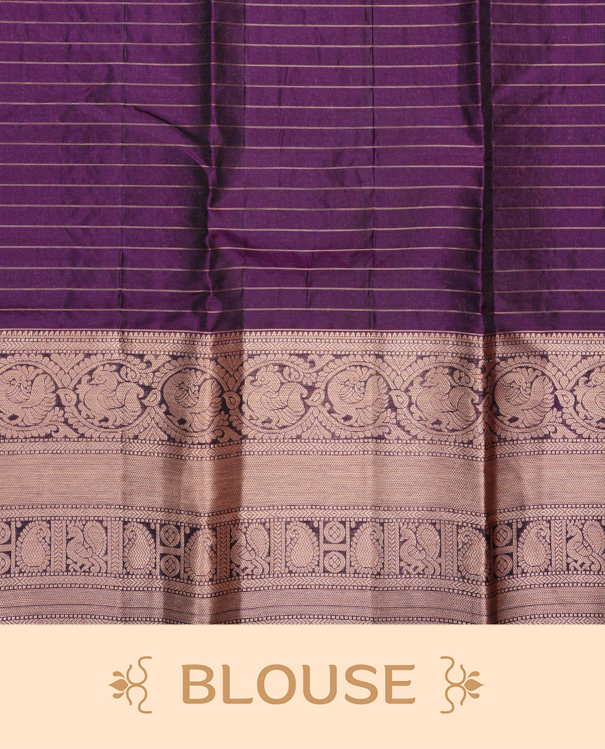Teal Blue Colour Traditional Kancheepuram Silk Saree with Gold Zari Checks and Delicate Floral Buttas on the Body, Enhanced with a Contrast Purple Colour with Grand Gold Zari Traditional Border and Pallu, Paired with a Matching Blouse Piece.