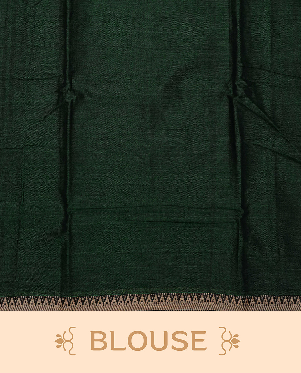 Dark green colour Narayanapattu cotton saree with a plain body, complemented by a brige Colour with Temple designed border & contrast pallu, paired with a matching blouse piece.