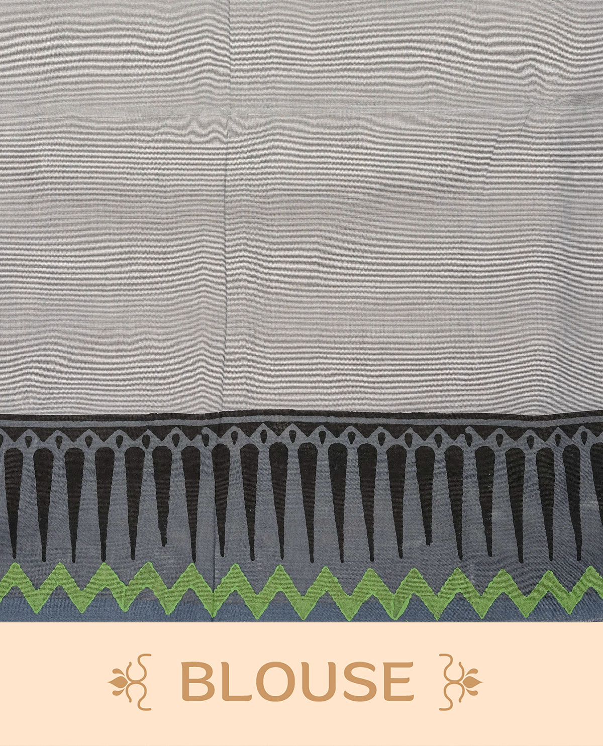 Off-White colour Chettinad Cotton Saree featuring a printed body, beautifully complemented by a contrast grey border with prints, paired with a matching blouse piece