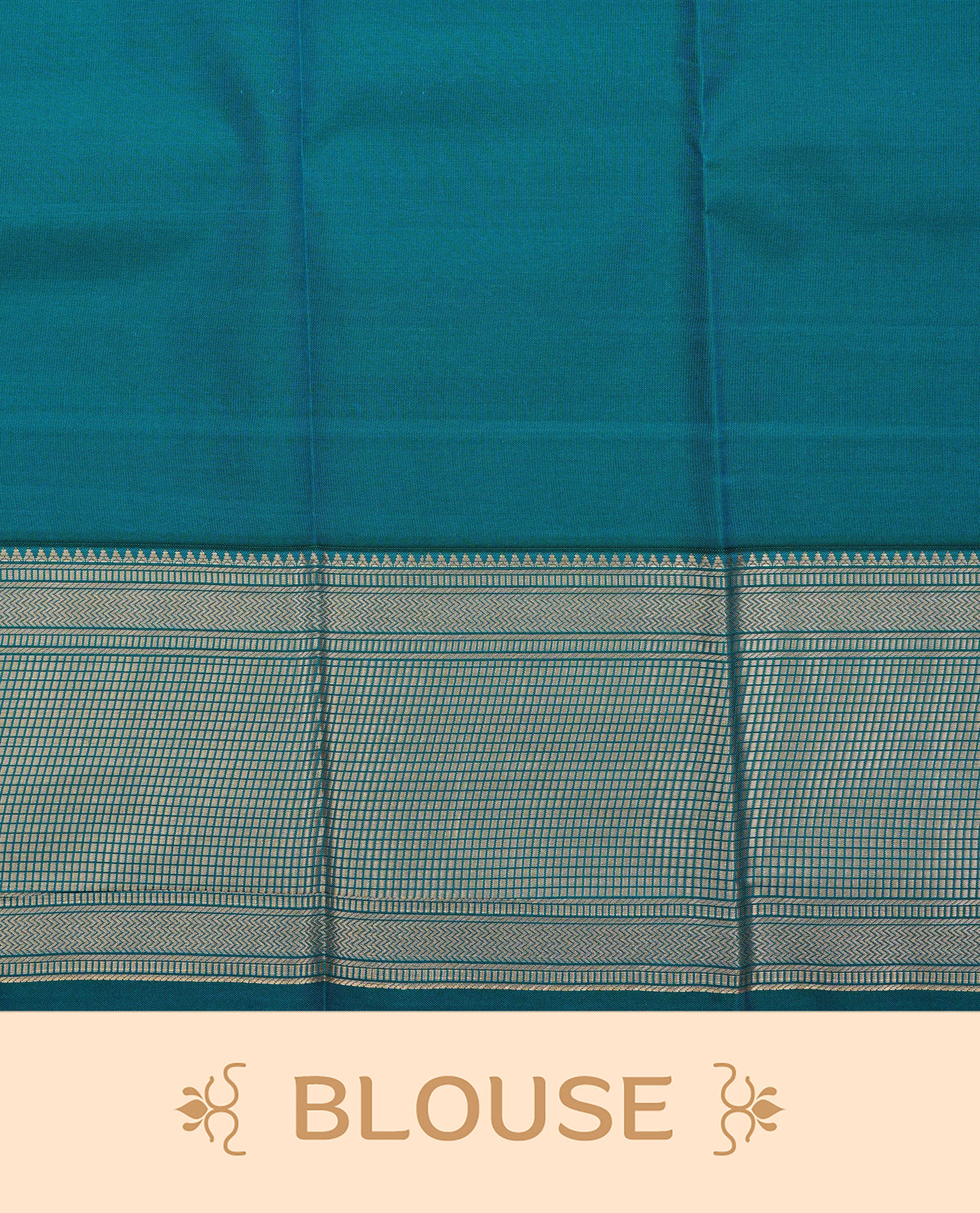 Peacock blue colour soft silk saree featuring gold zari floral motifs on body, contrast by self colour gold zari traditional border, grand pallu comes with matching blouse piece.